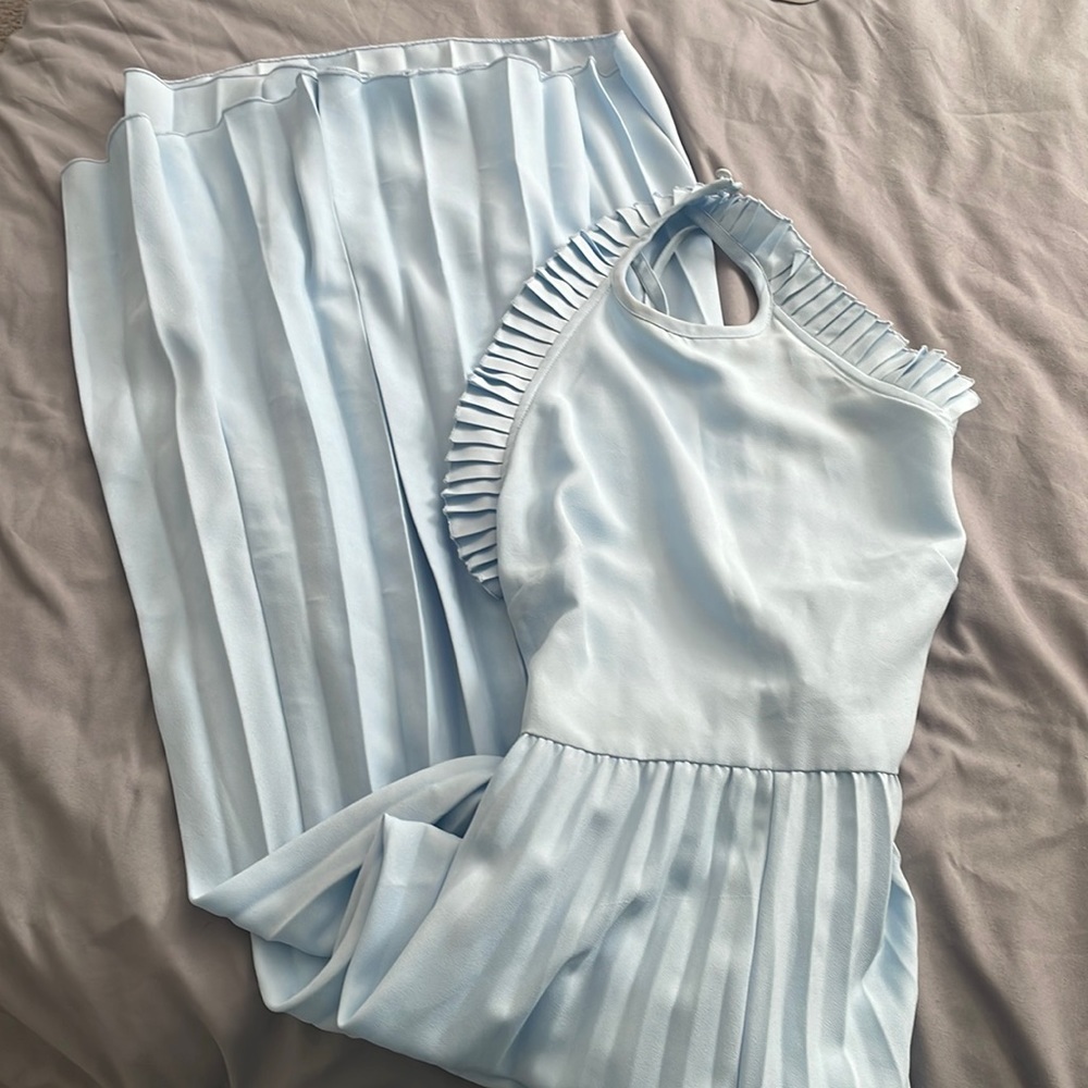 Powder blue pleated ASOS floor length dress. Size 4. With tags